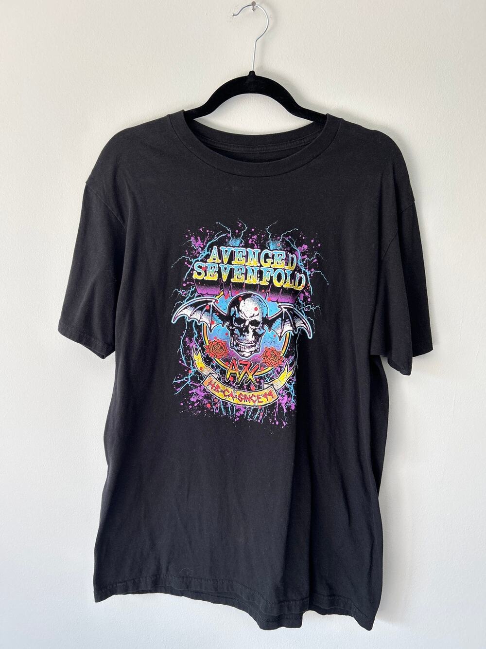 Avenged Sevenfold Black 2016 Tour Band Tee Short Sleeve Large *FLAW*